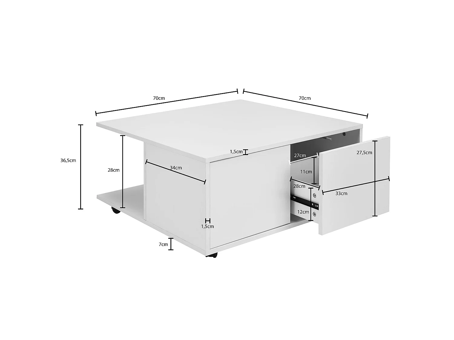 Couchtisch 70x70cm Wohnzimmertisch Sofatisch Tisch mit 2 Schubladen