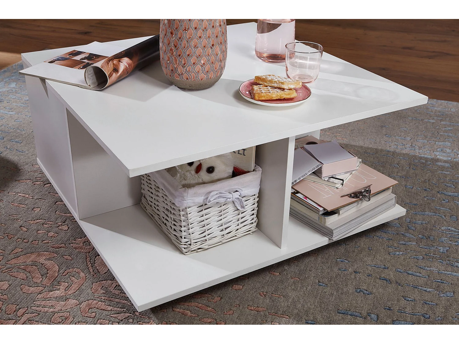 Couchtisch 70x70cm Wohnzimmertisch Sofatisch Tisch mit 2 Schubladen