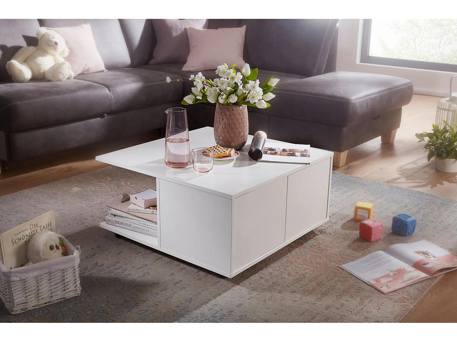 table basse 70x70cm table de salon table basse avec 2 tiroirs