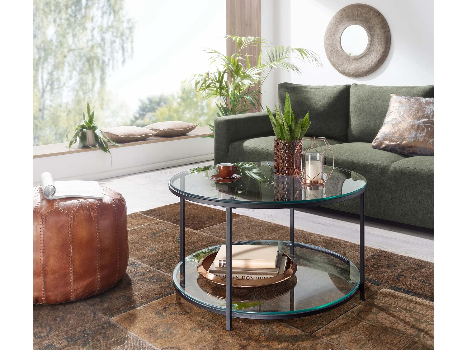 Couchtisch Sofatisch Glas Wohnzimmertisch Ø 80 cm Rund Tisch Stauraum