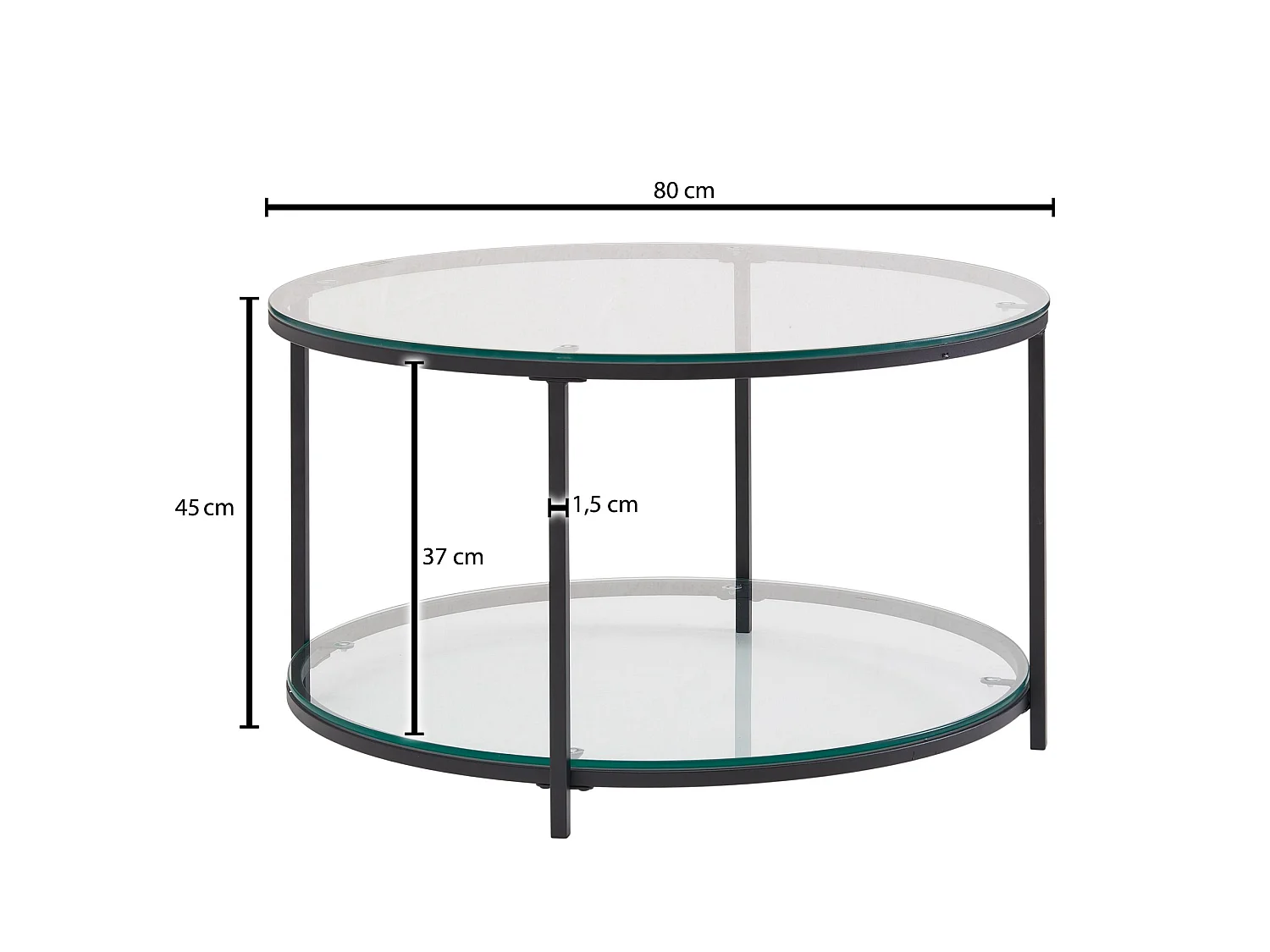 Couchtisch Sofatisch Glas Wohnzimmertisch Ø 80 cm Rund Tisch Stauraum
