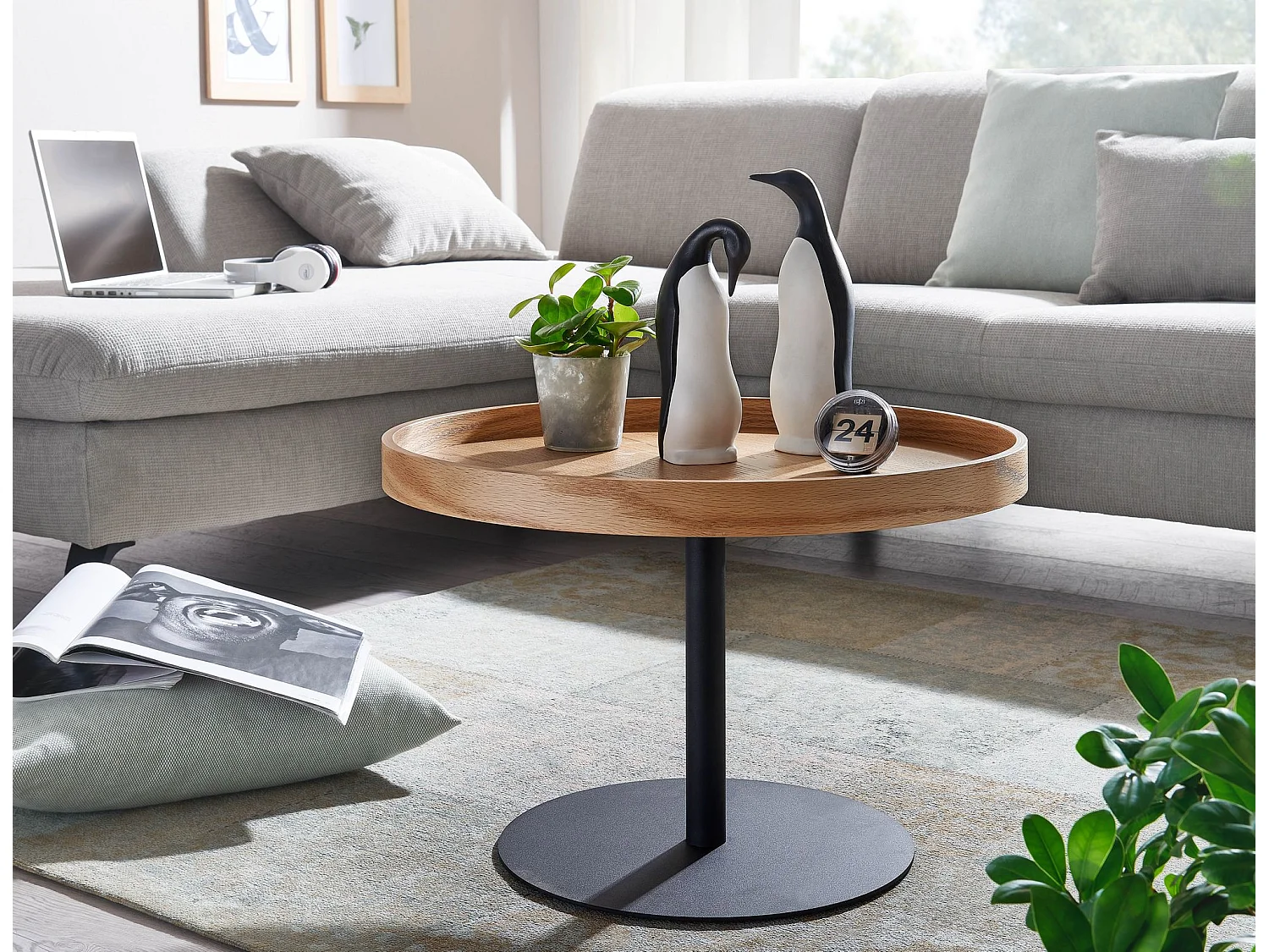 Couchtisch Sofatisch 61x61x40 cm Wohnzimmertisch Holz Metall Tisch Rund