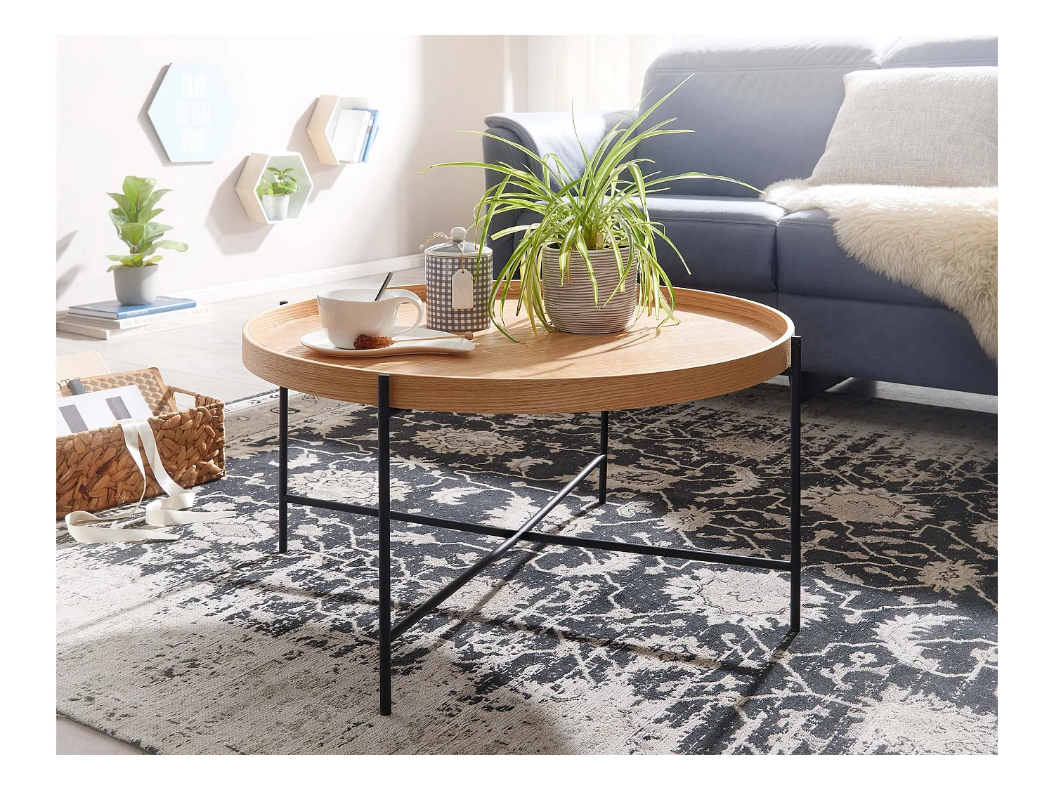 Couchtisch Sofatisch 78x78x40 cm Wohnzimmertisch Holz Metall Tisch Rund