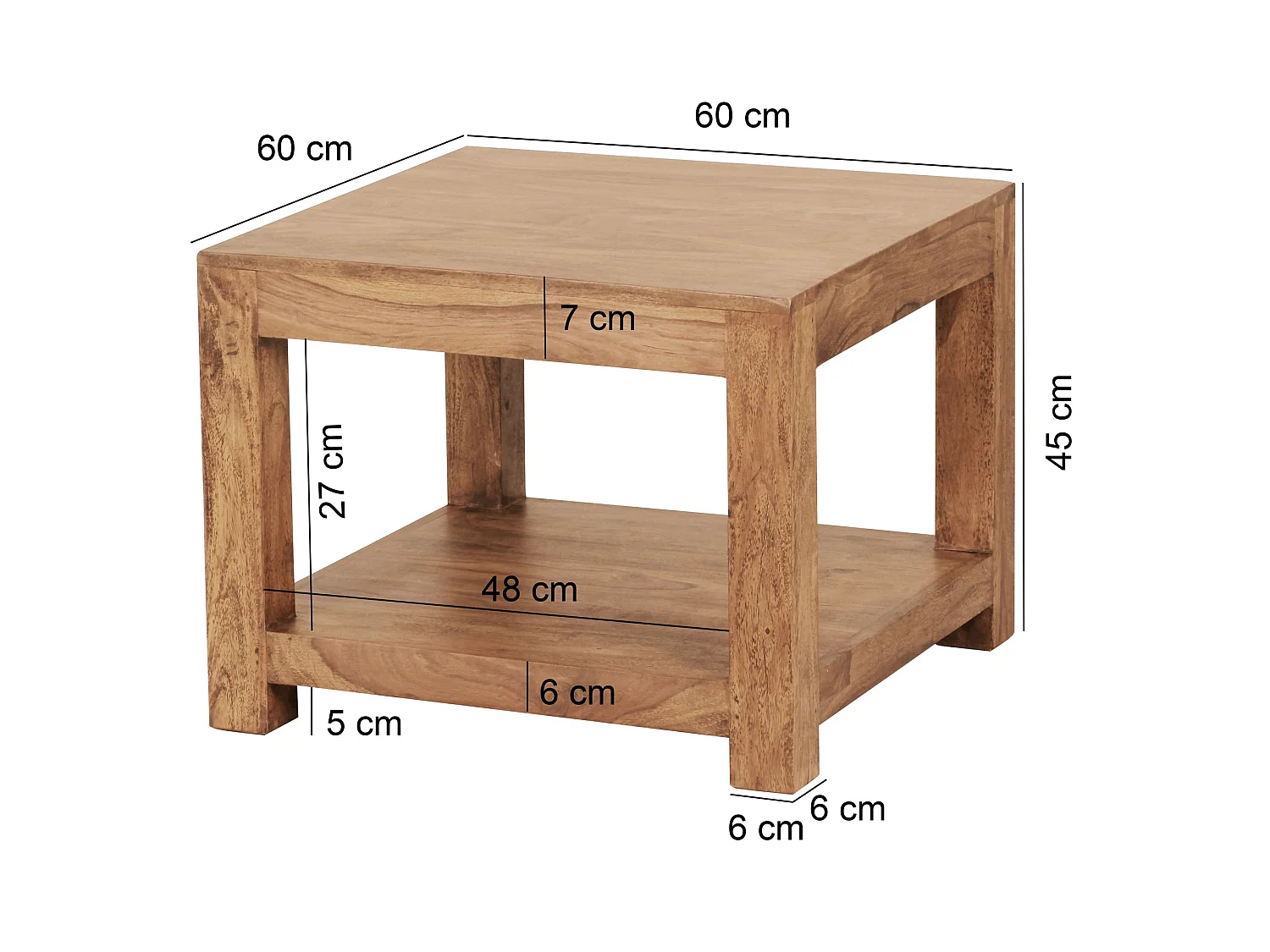 Couchtisch Massiv-Holz 60 x 60cm Wohnzimmer-Tisch Landhaus Beistelltisch