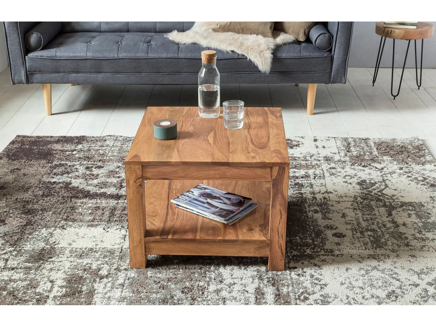 Couchtisch Massiv-Holz 60 x 60cm Wohnzimmer-Tisch Landhaus Beistelltisch