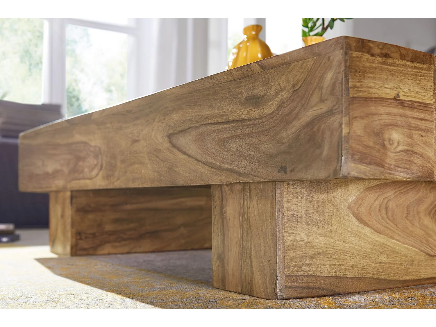 Table Basse Bois Massif 120x30x45cm Table d'appoint Table de salon