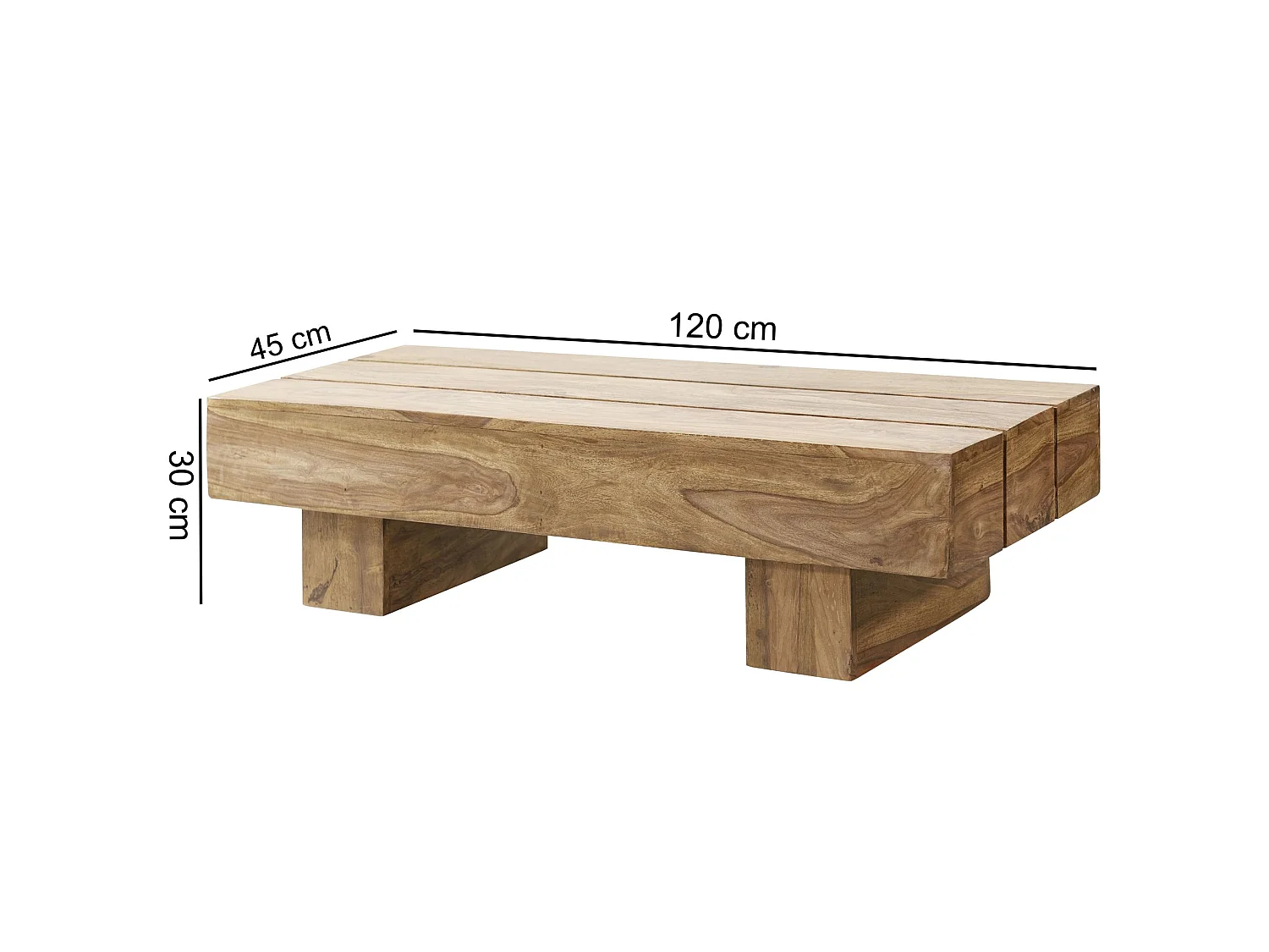 Table Basse Bois Massif 120x30x45cm Table d'appoint Table de salon
