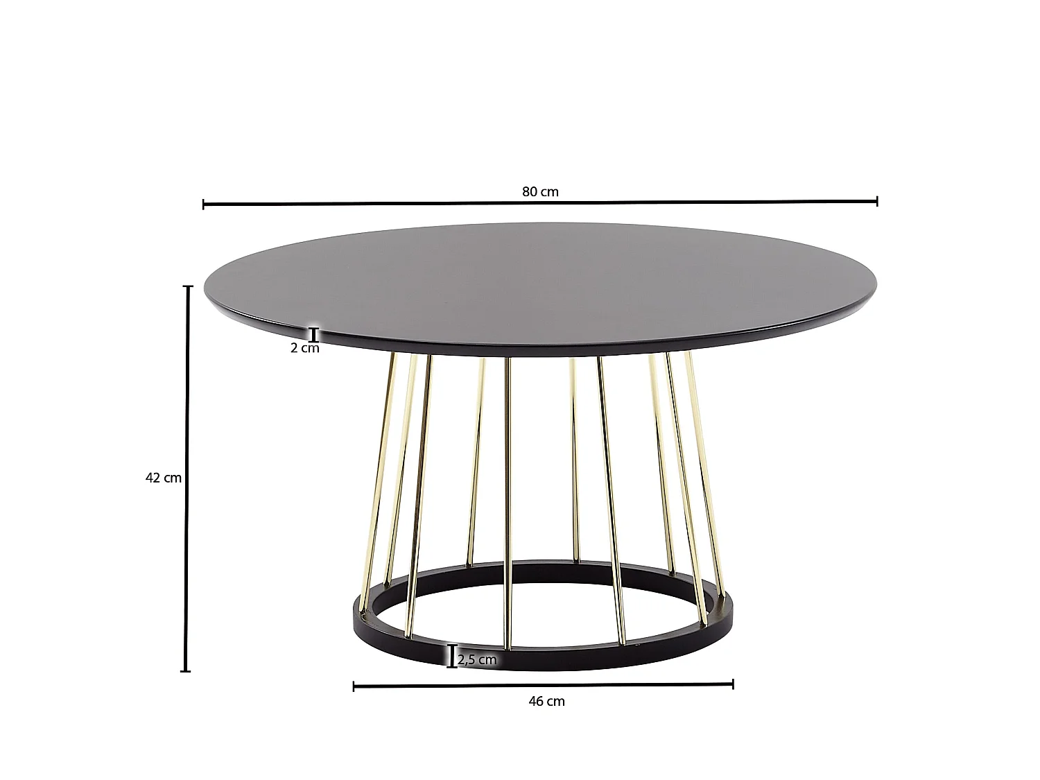 Couchtisch Sofatisch Rund 80 cm Schwarz Metall Wohnzimmertisch Tisch