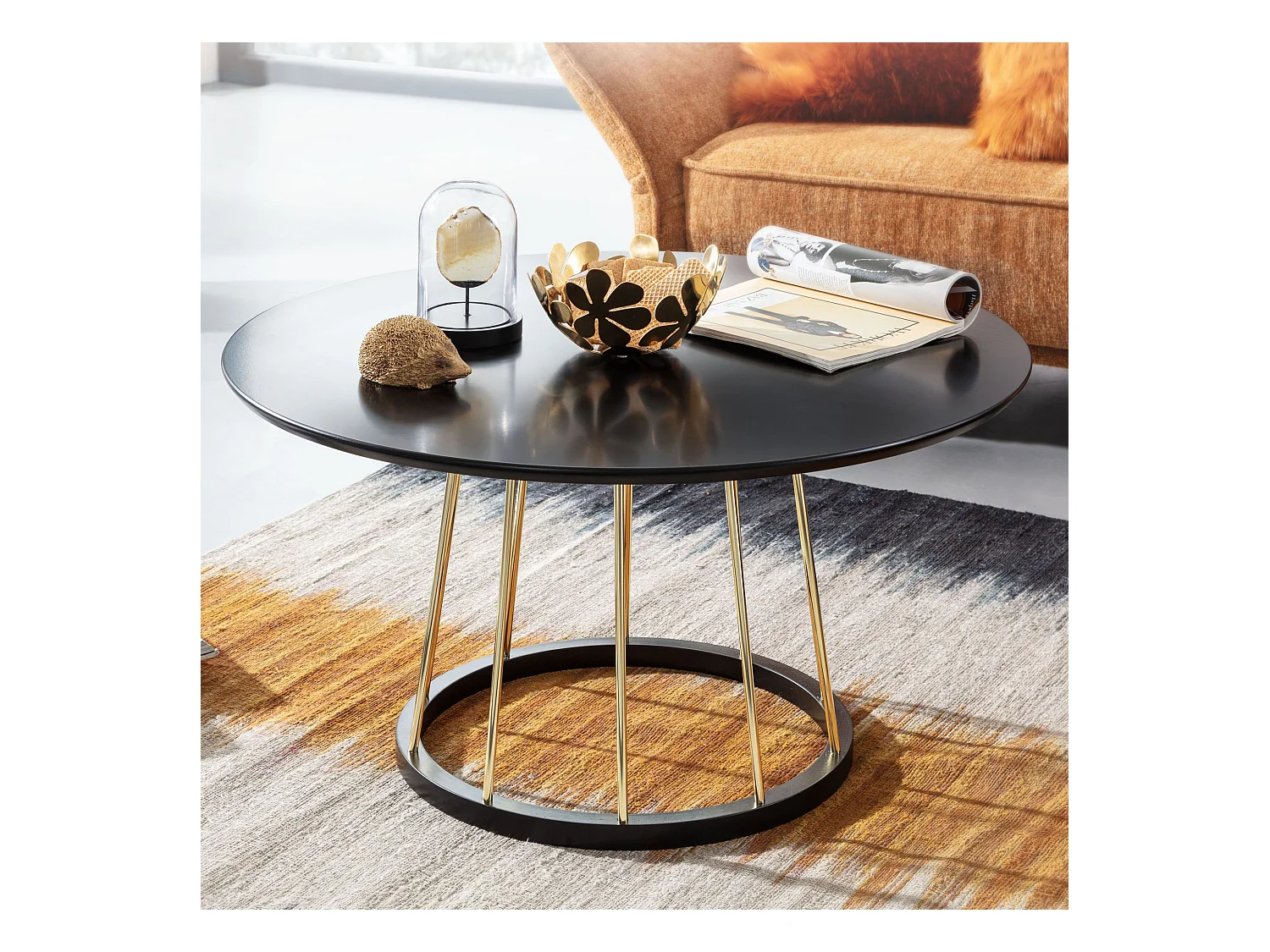 Table Basse ronde 80 cm table de salon en métal noir