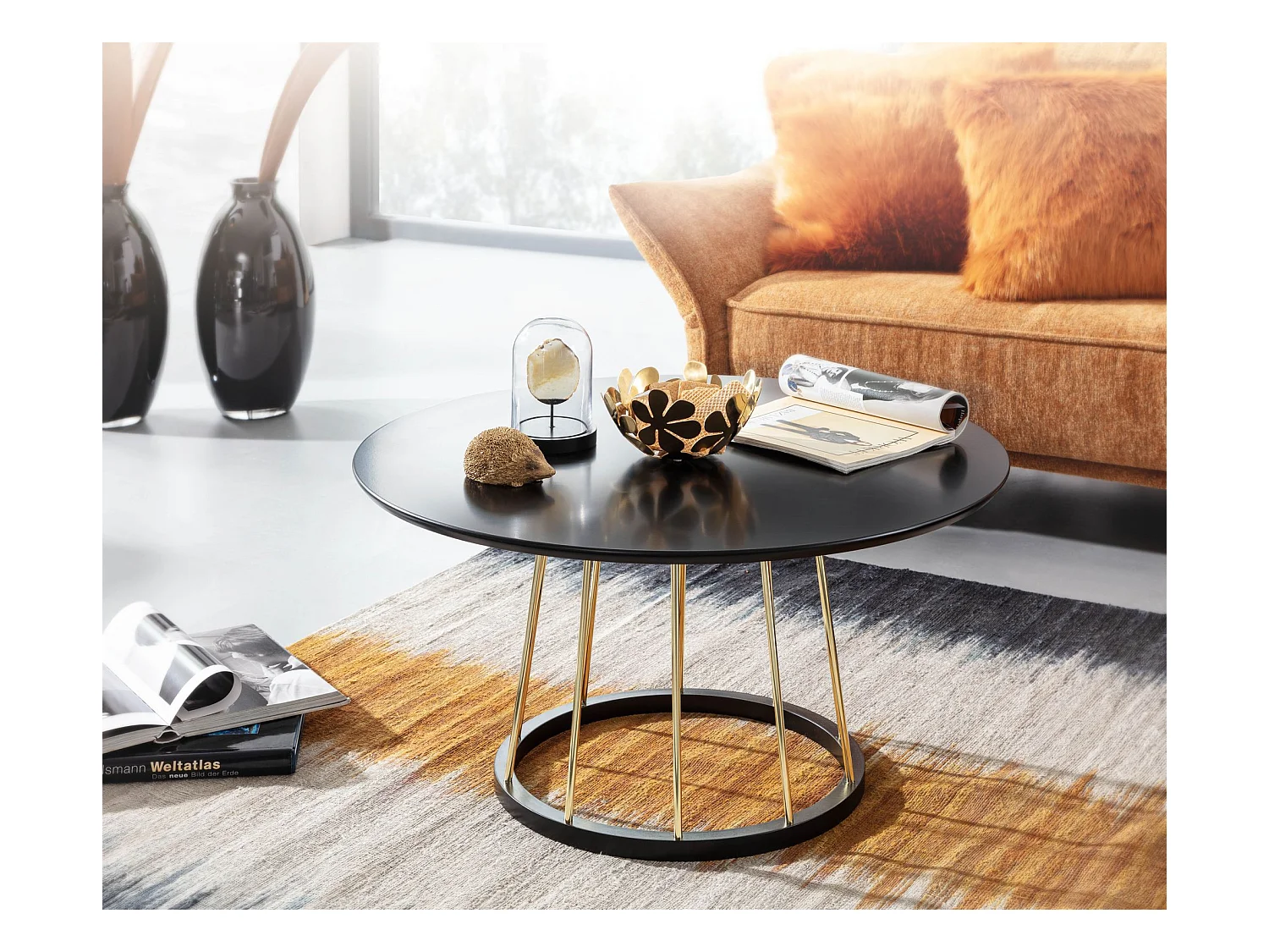Table Basse ronde 80 cm table de salon en métal noir