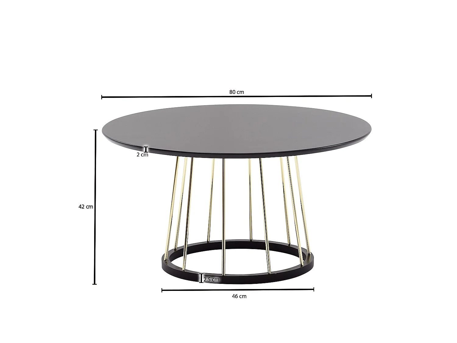 Table Basse ronde 80 cm table de salon en métal noir