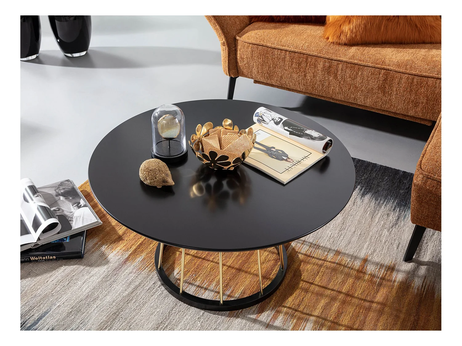 Table Basse ronde 80 cm table de salon en métal noir