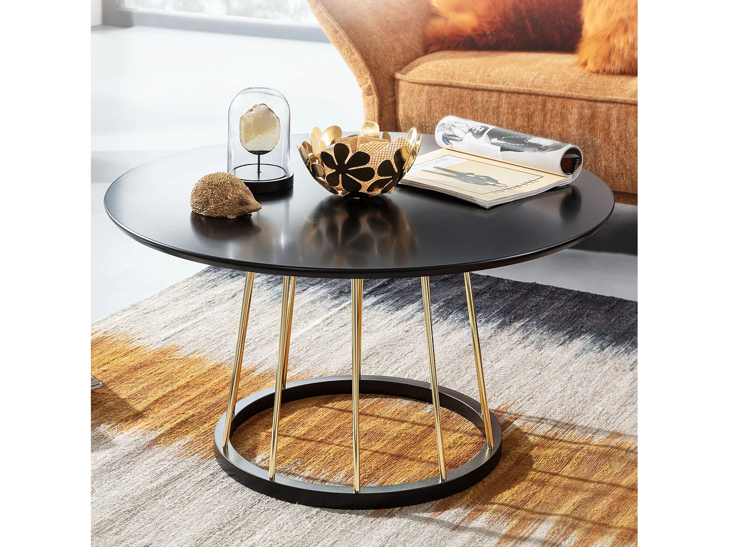 Table Basse ronde 80 cm table de salon en métal noir