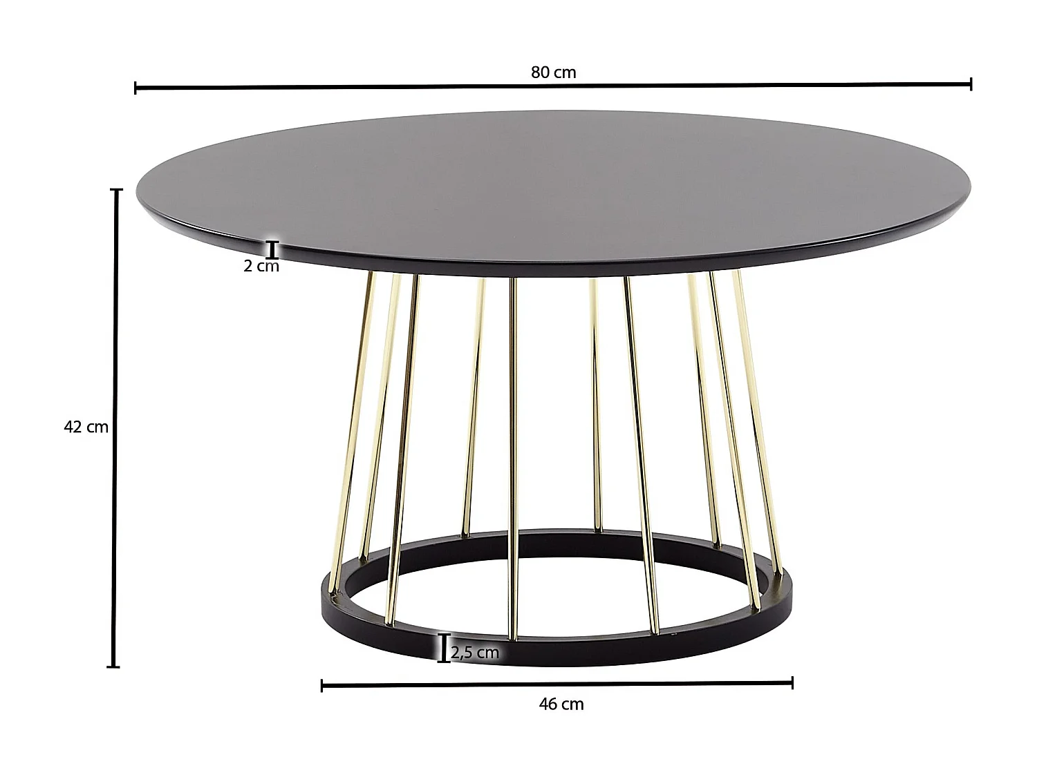 Table Basse ronde 80 cm table de salon en métal noir
