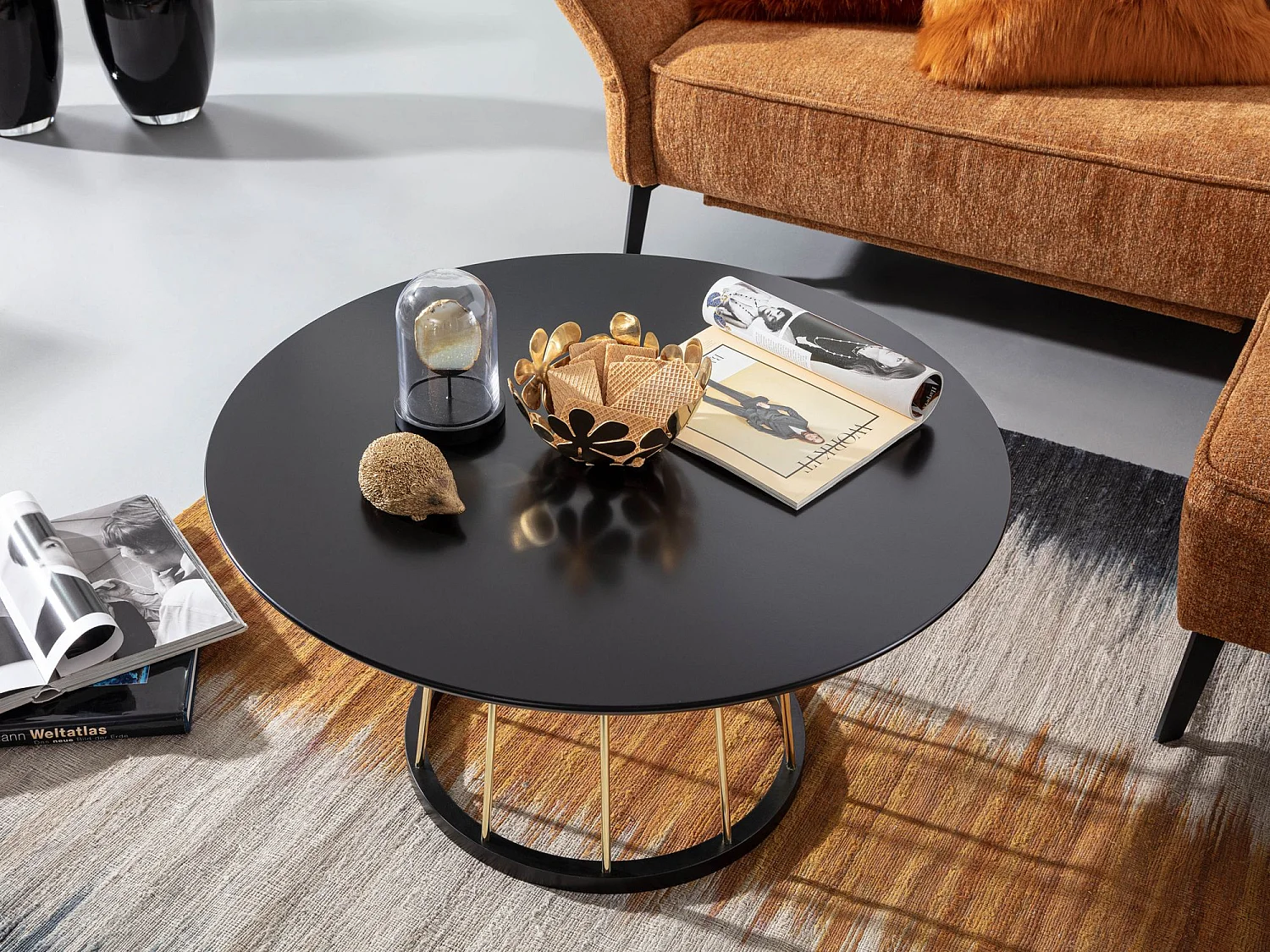 Table Basse ronde 80 cm table de salon en métal noir