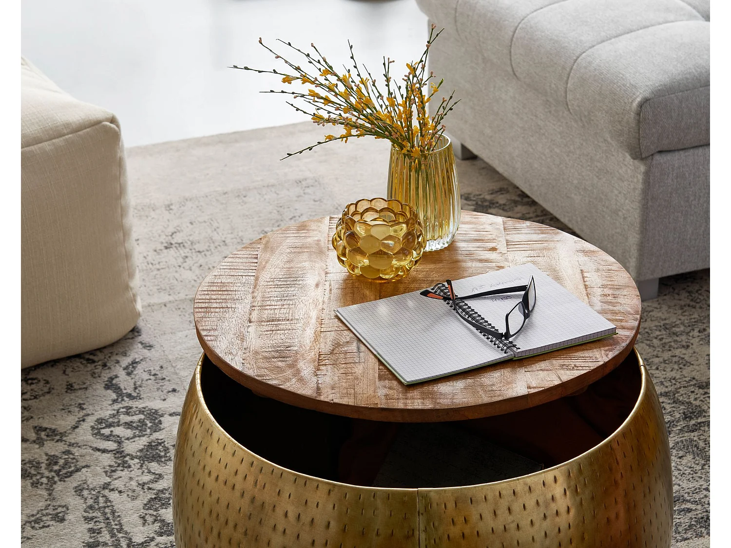 Couchtisch Sofatisch Rund Metall Ø 60 cm Tisch Stauraum Wohnzimmertisch