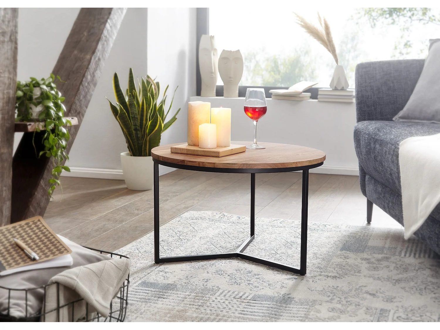 Couchtisch Massivholz 60x60x38 cm Wohnzimmertisch Sofatisch Rund Tisch