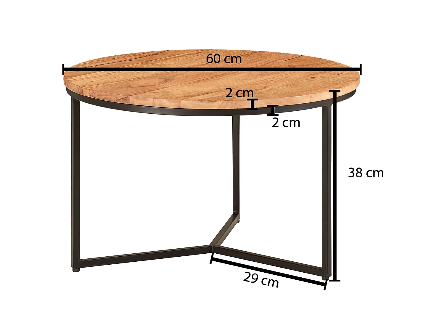 Table Basse de Salon 60x60x38cm Table Canapé Bois Metal Industriel Ronde