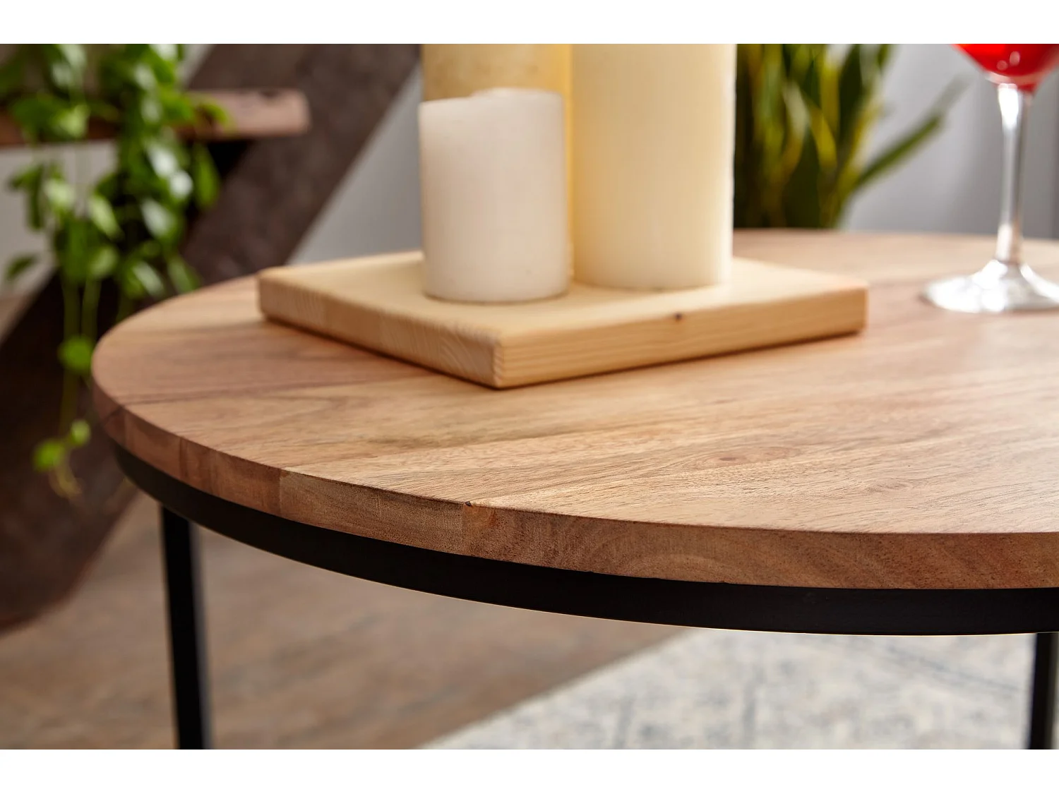 Table Basse de Salon 60x60x38cm Table Canapé Bois Metal Industriel Ronde