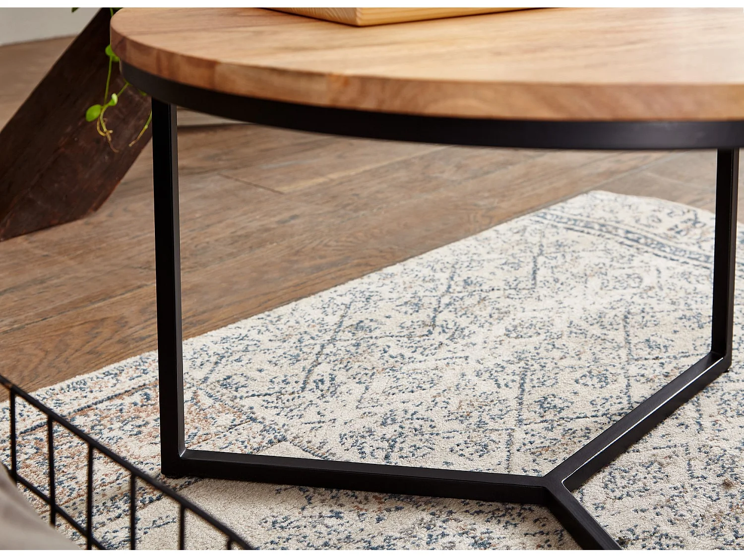 Table Basse de Salon 60x60x38cm Table Canapé Bois Metal Industriel Ronde