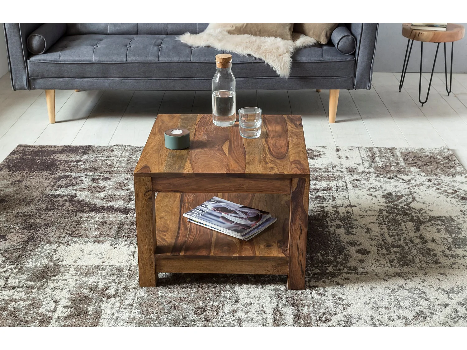 Couchtisch Massiv-Holz 60 x 60cm Wohnzimmer-Tisch Landhaus Beistelltisch