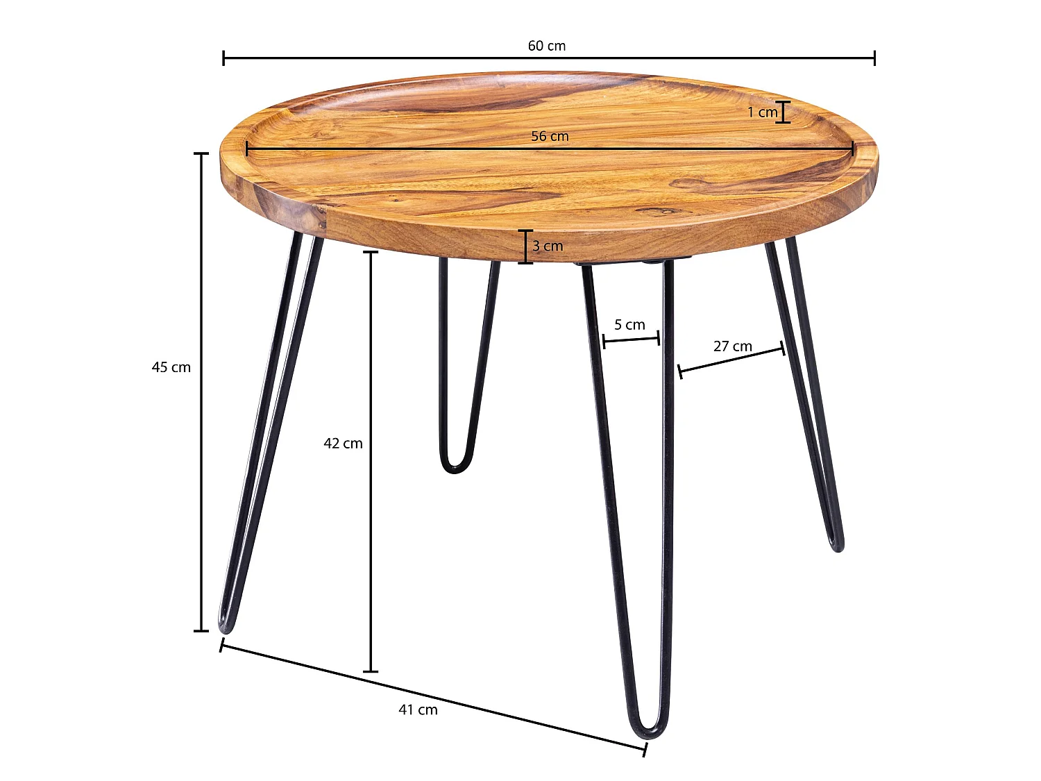Couchtisch 60x45x60 cm Sheesham Wohnzimmertisch Rund Sofatisch Tisch