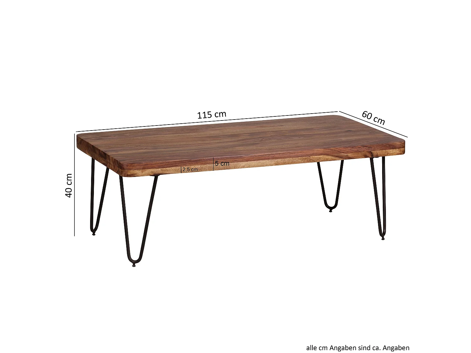 Table Basse Bois Massif Métal 115x40x60cm Table d'appoint Table de salon