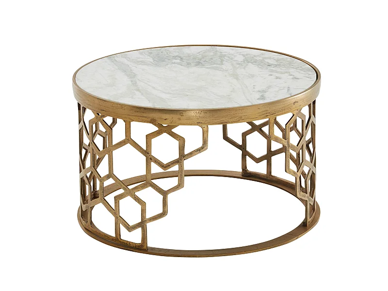 Table Basse Ronde Marbre 60x60x36 cm Petite Table de Salon Moderne Blanc