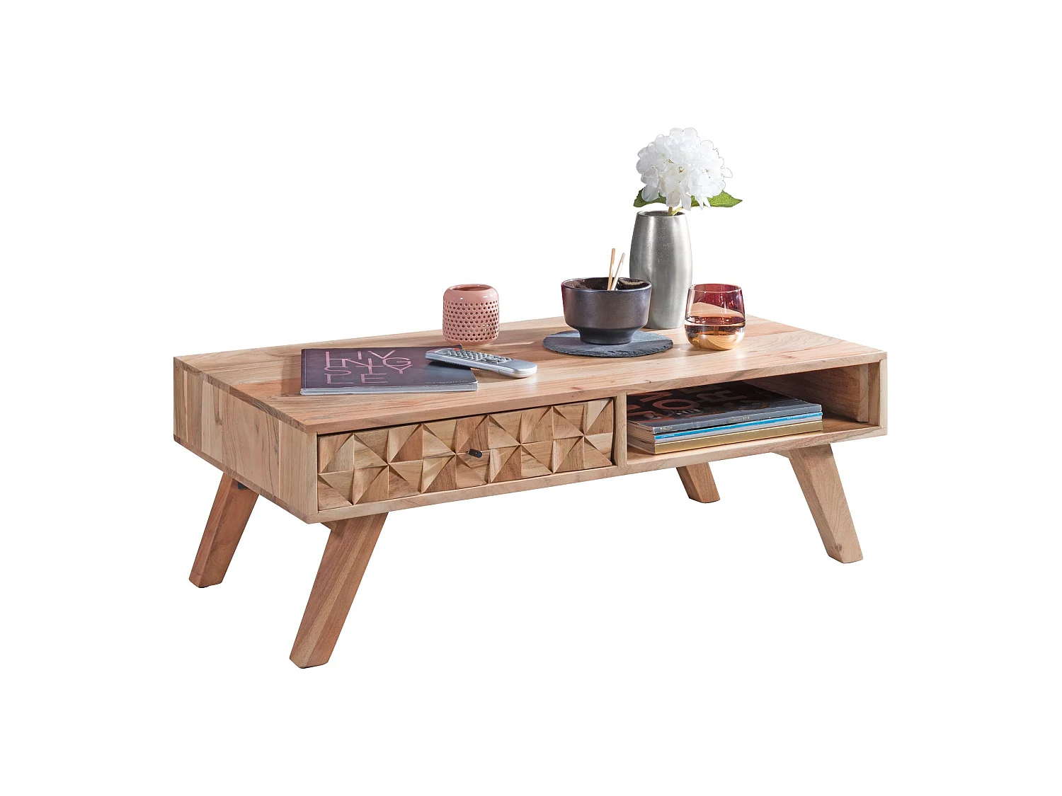 Table Basse Bois Massif 95x35x50cm Table d'appoint Design Table de salon