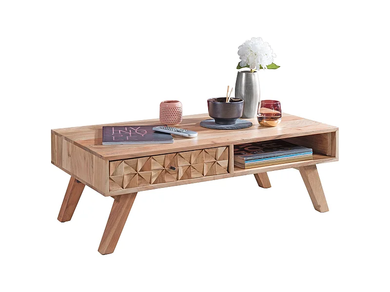 Table Basse Bois Massif 95x35x50cm Table d'appoint Design Table de salon