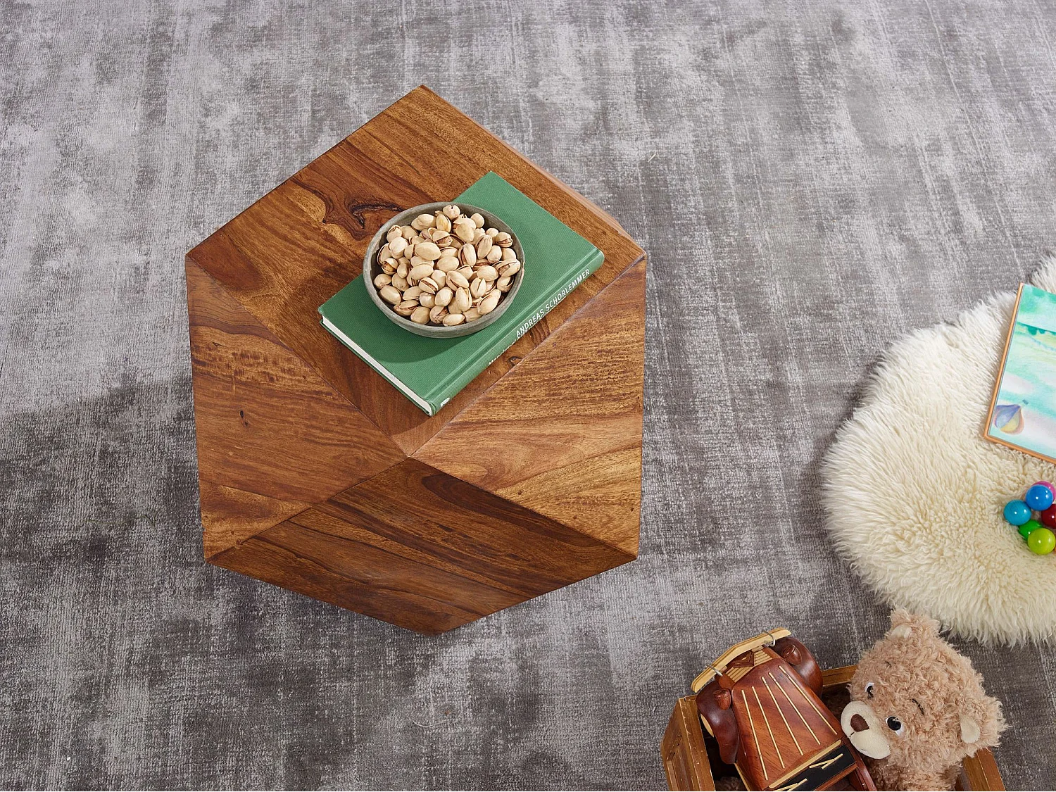 Couchtisch 57 x 42,5 x 57 cm Massivholz Sofatisch Wohnzimmertisch Tisch