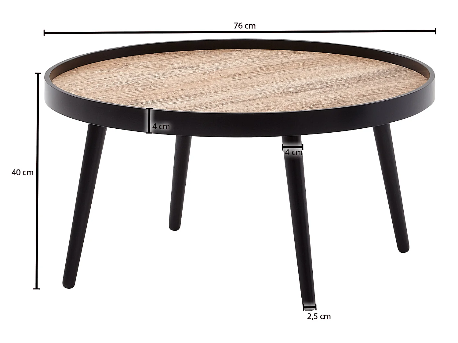 Couchtisch Sofatisch Rund 76x40 cm Schwarz Braun Wohnzimmertisch Tisch