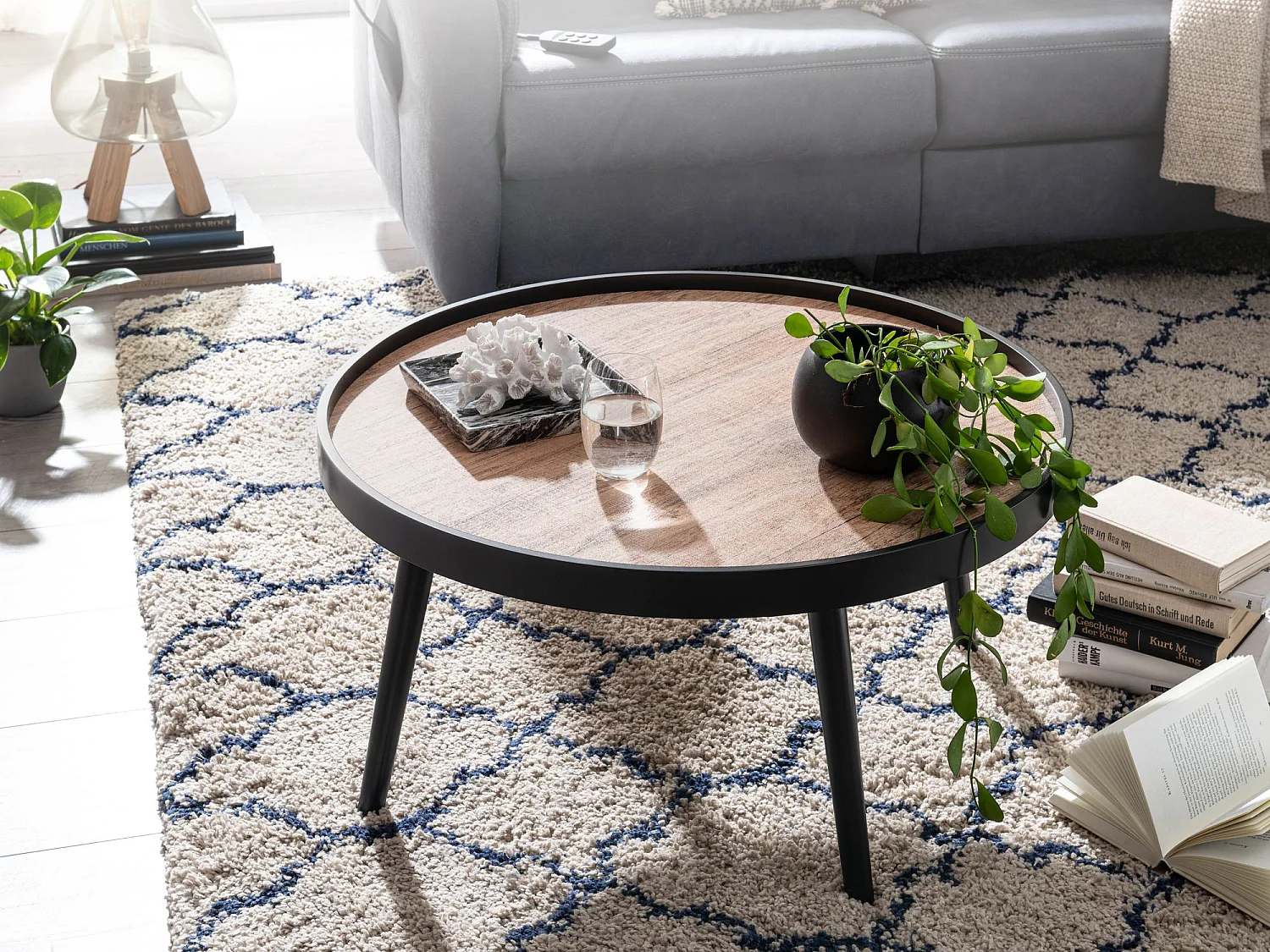 Table basse ronde 76x40 cm table de salon marron noir