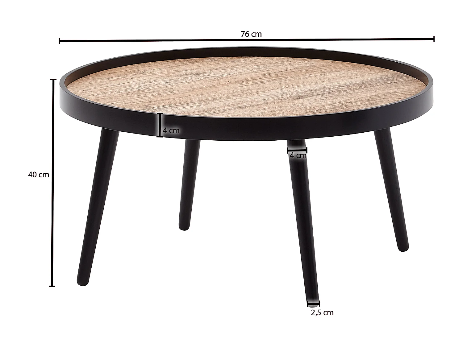 Couchtisch Sofatisch Rund 76x40 cm Schwarz Braun Wohnzimmertisch Tisch