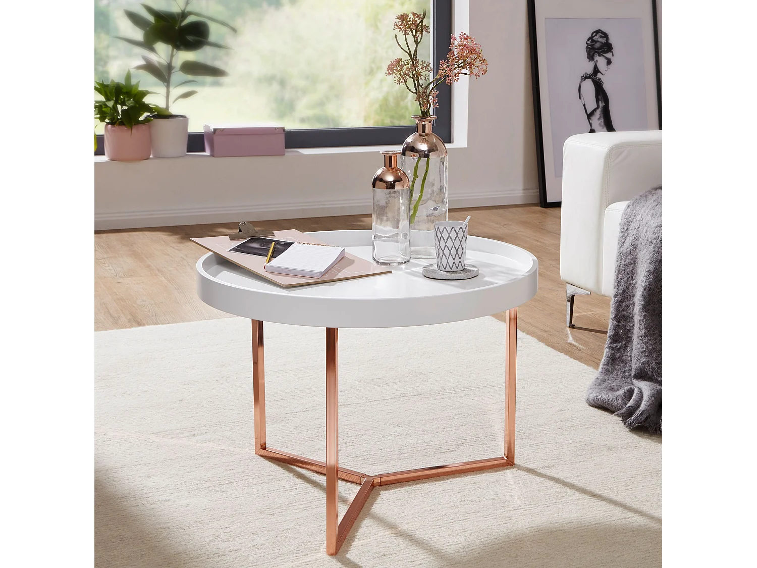 Couchtisch JESI Sofatisch rund Tabletttisch Beistelltisch Retro Metall