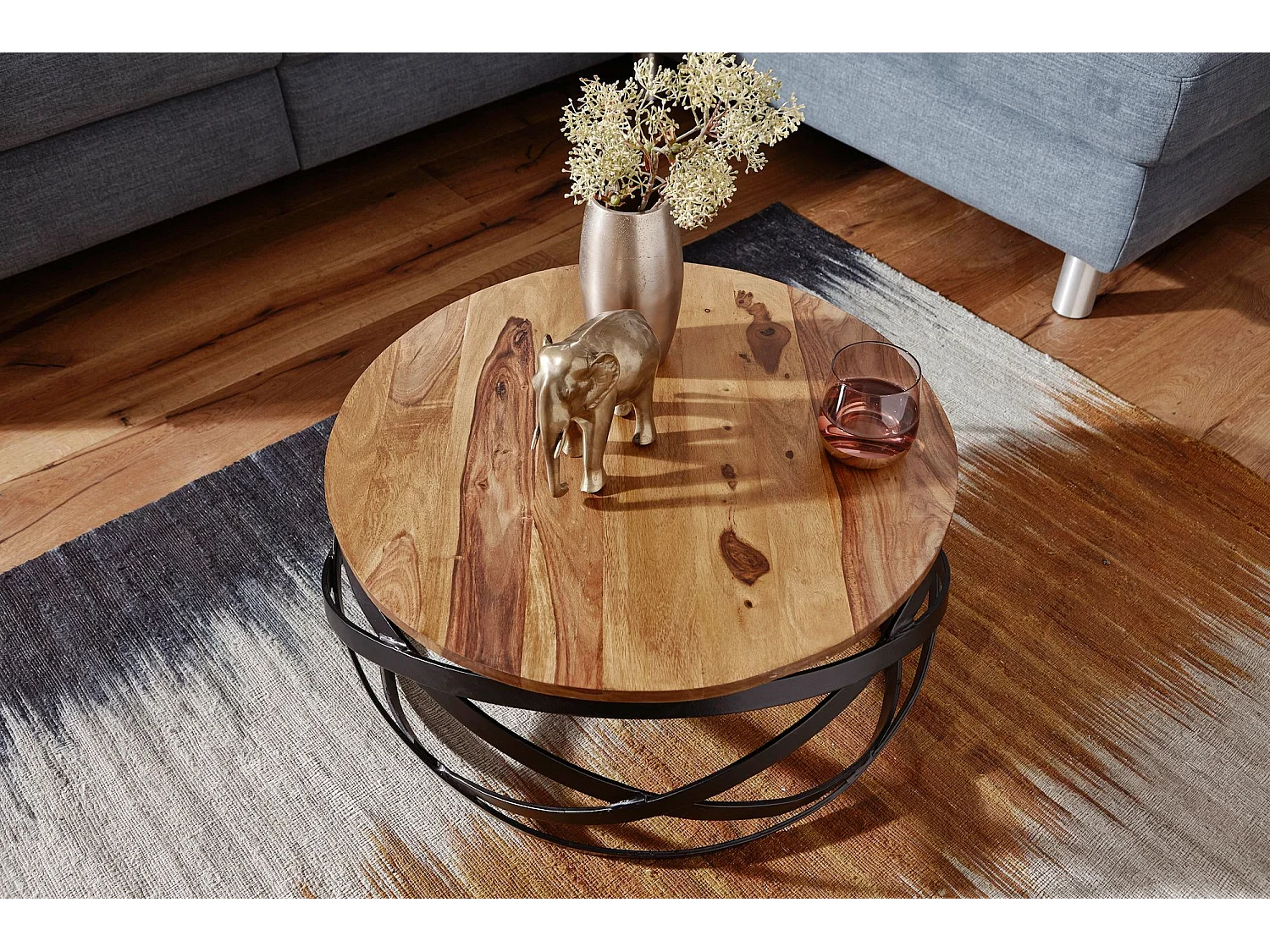 Table Basse Bois Massif Métal 60x30x60cm Table d'appoint Table de salon