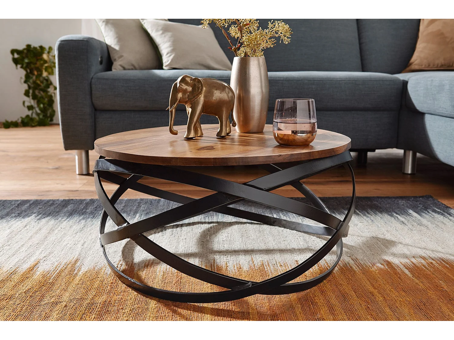 Table Basse Bois Massif Métal 60x30x60cm Table d'appoint Table de salon