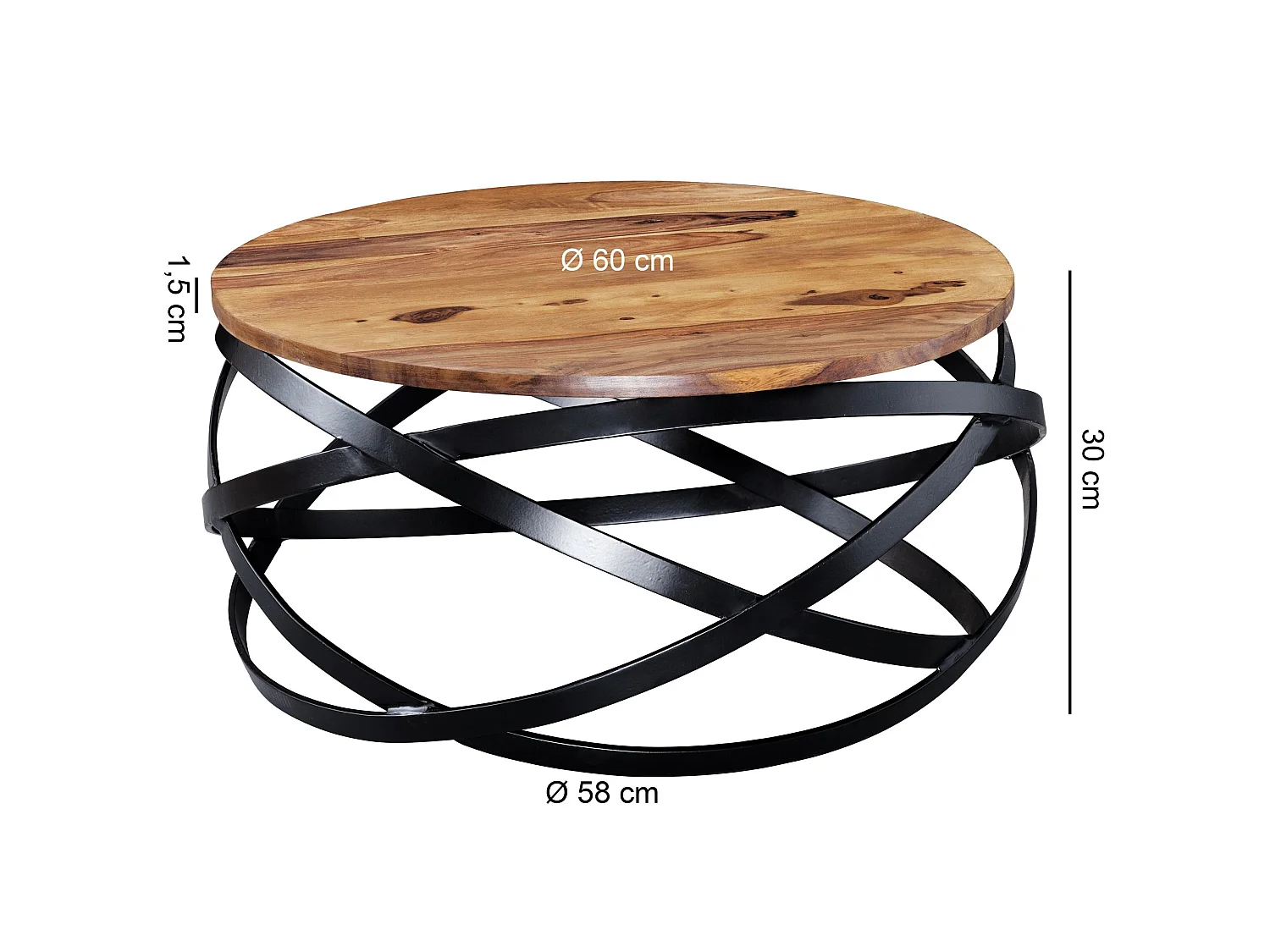 Table Basse Bois Massif Métal 60x30x60cm Table d'appoint Table de salon