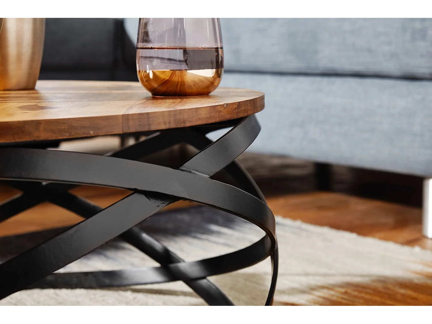 Table Basse Bois Massif Métal 60x30x60cm Table d'appoint Table de salon