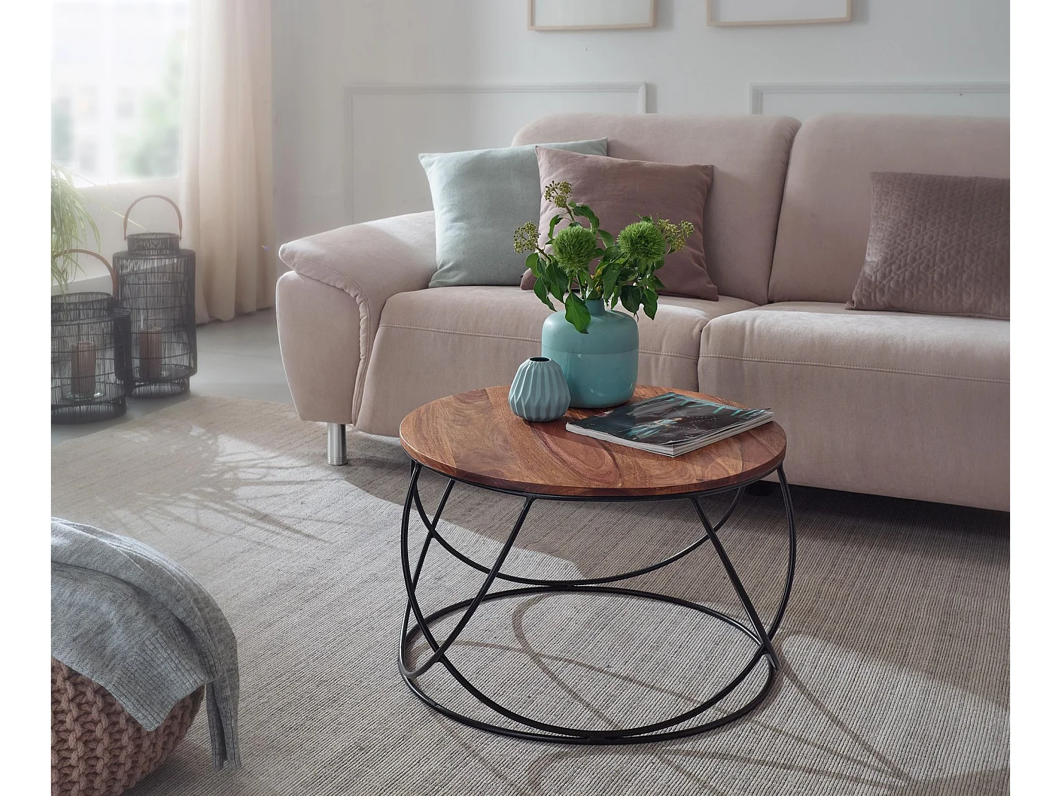 Couchtisch Massivholz 60 cm Wohnzimmertisch Sofatisch Rund Tisch Holz