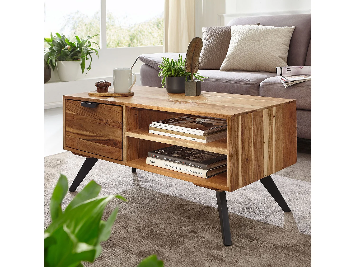 table basse 95x45 cm table de salon en acacia table basse en bois massif