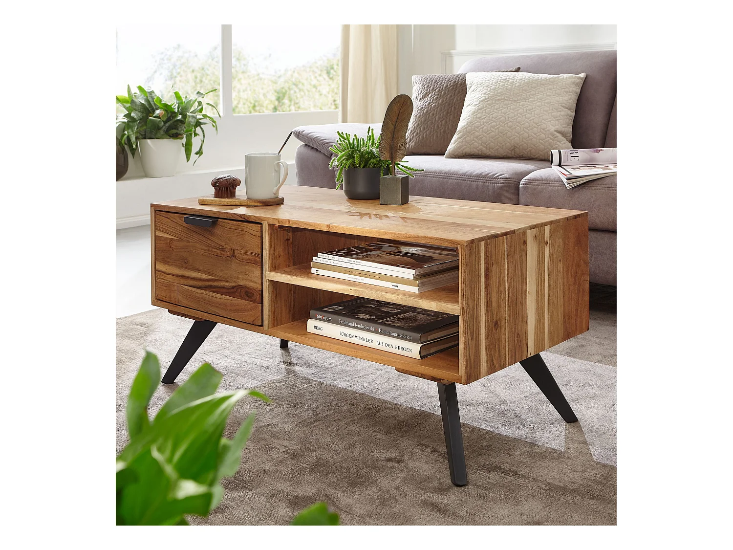 table basse 95x45 cm table de salon en acacia table basse en bois massif