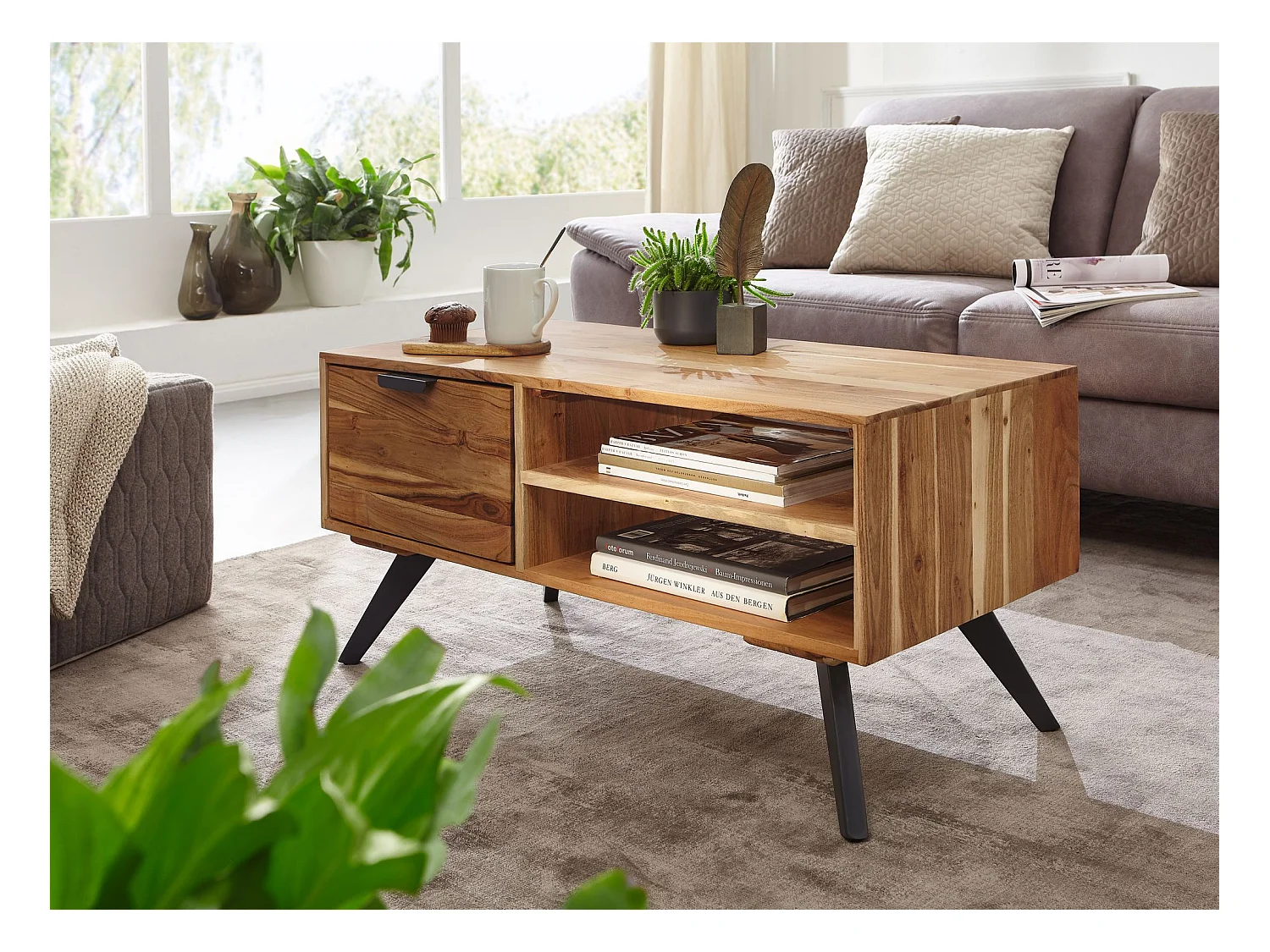 table basse 95x45 cm table de salon en acacia table basse en bois massif