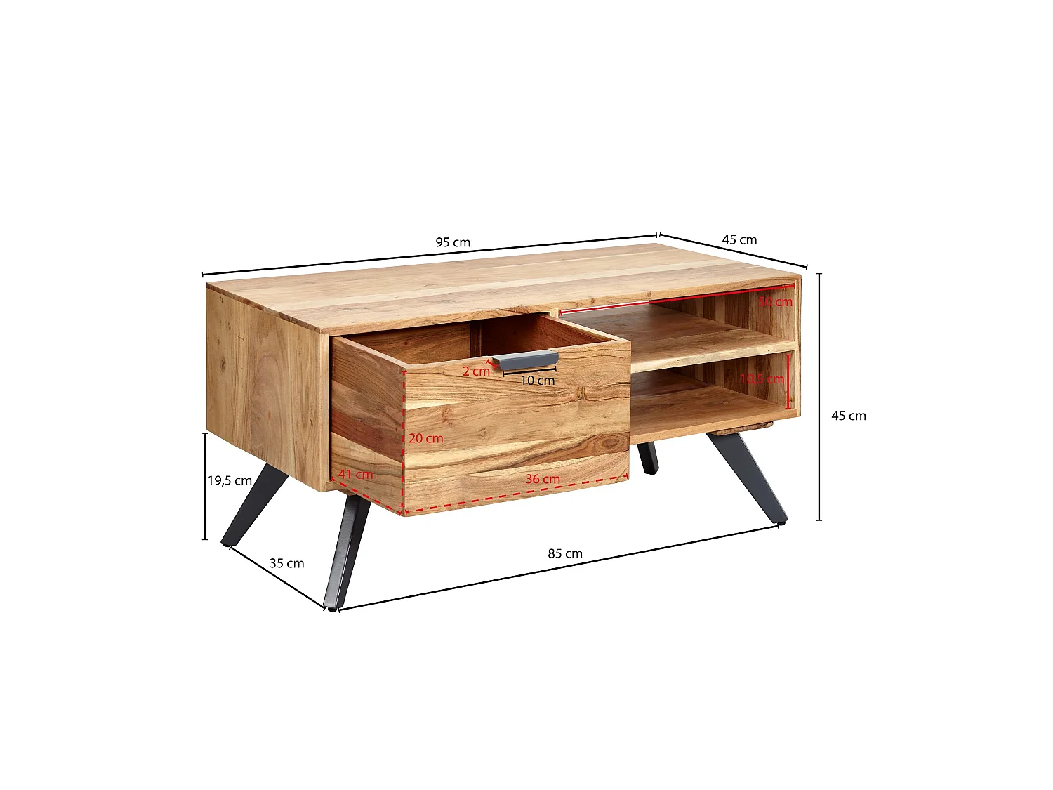 table basse 95x45 cm table de salon en acacia table basse en bois massif