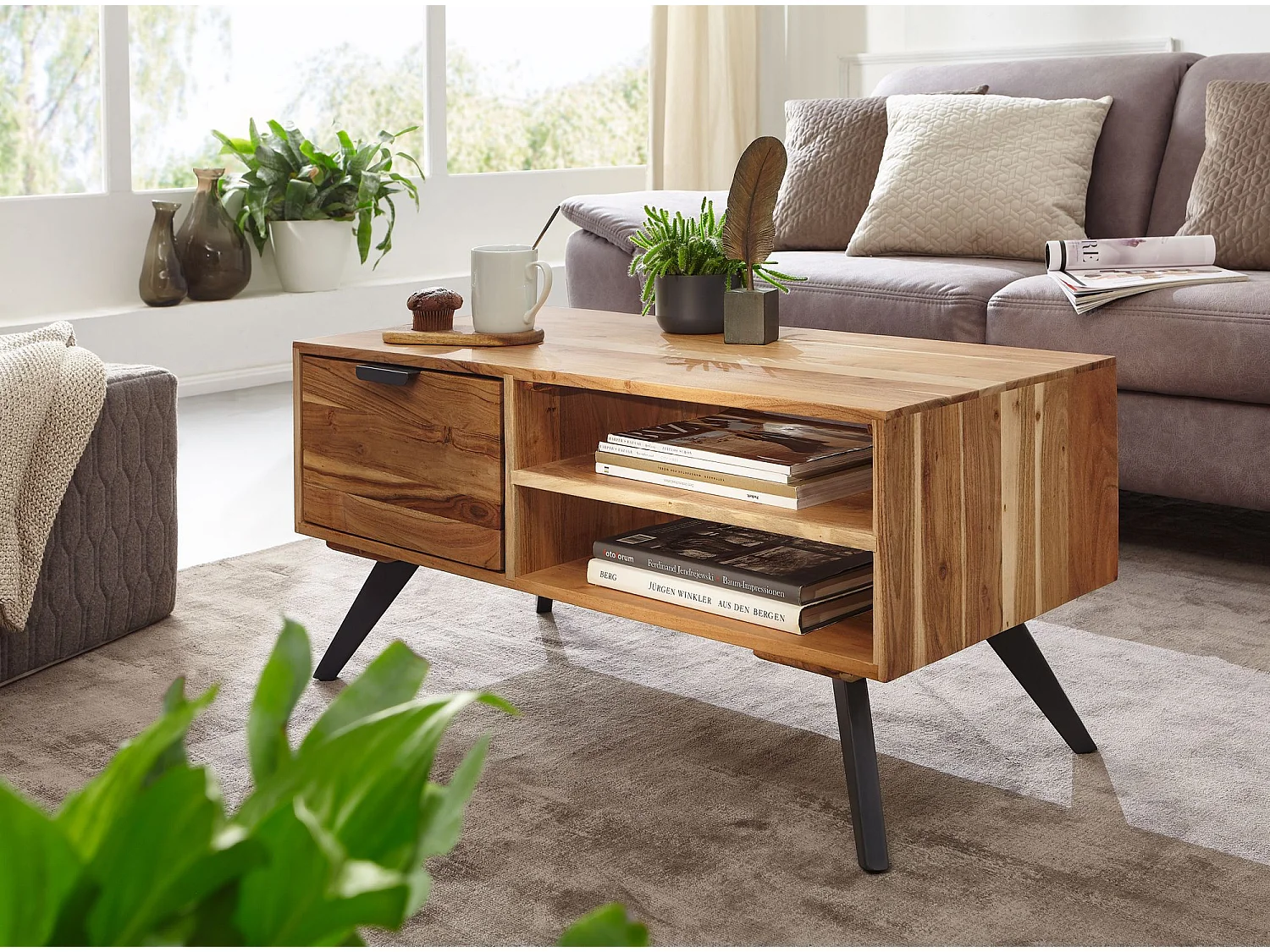 table basse 95x45 cm table de salon en acacia table basse en bois massif