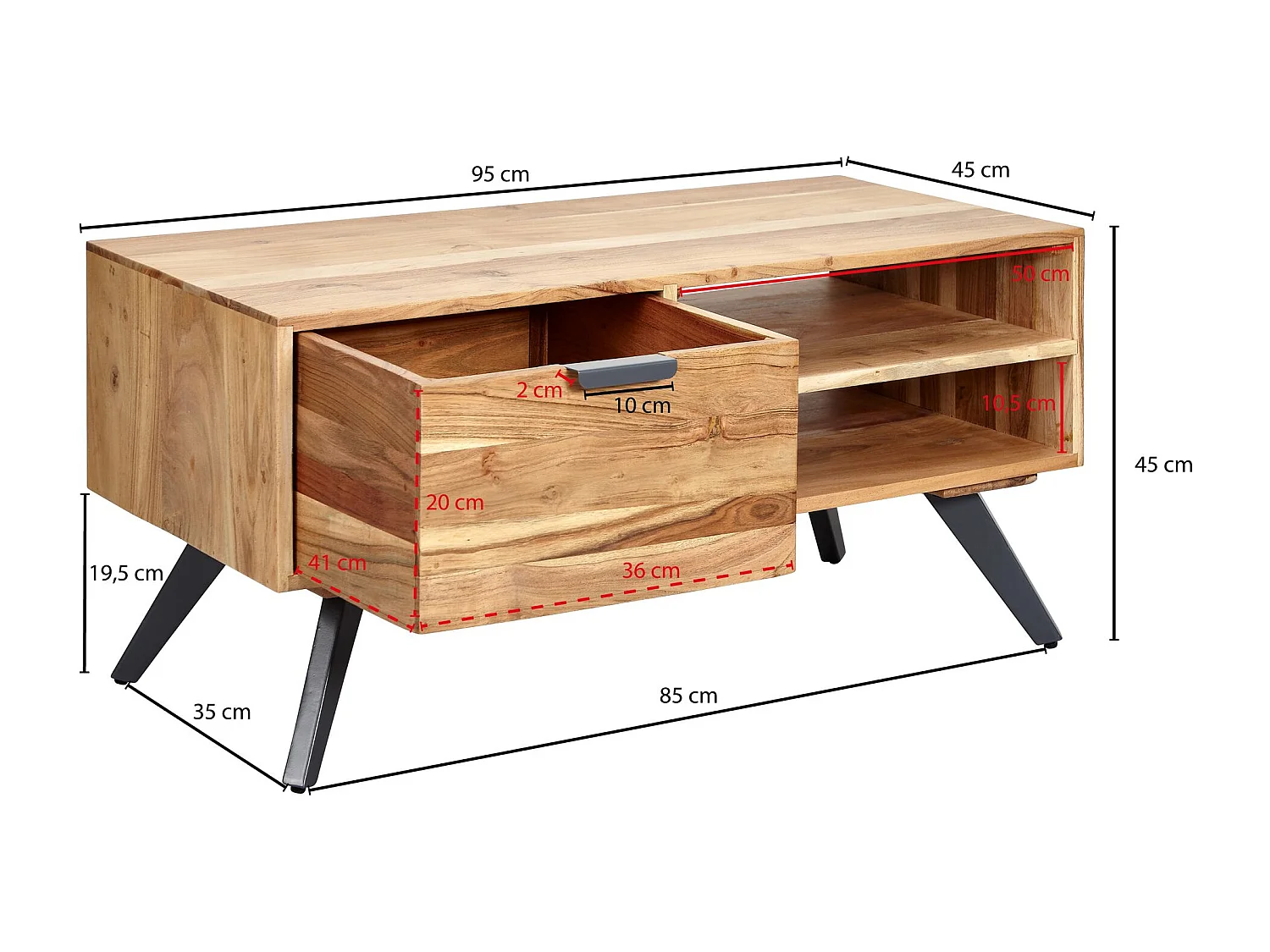 table basse 95x45 cm table de salon en acacia table basse en bois massif