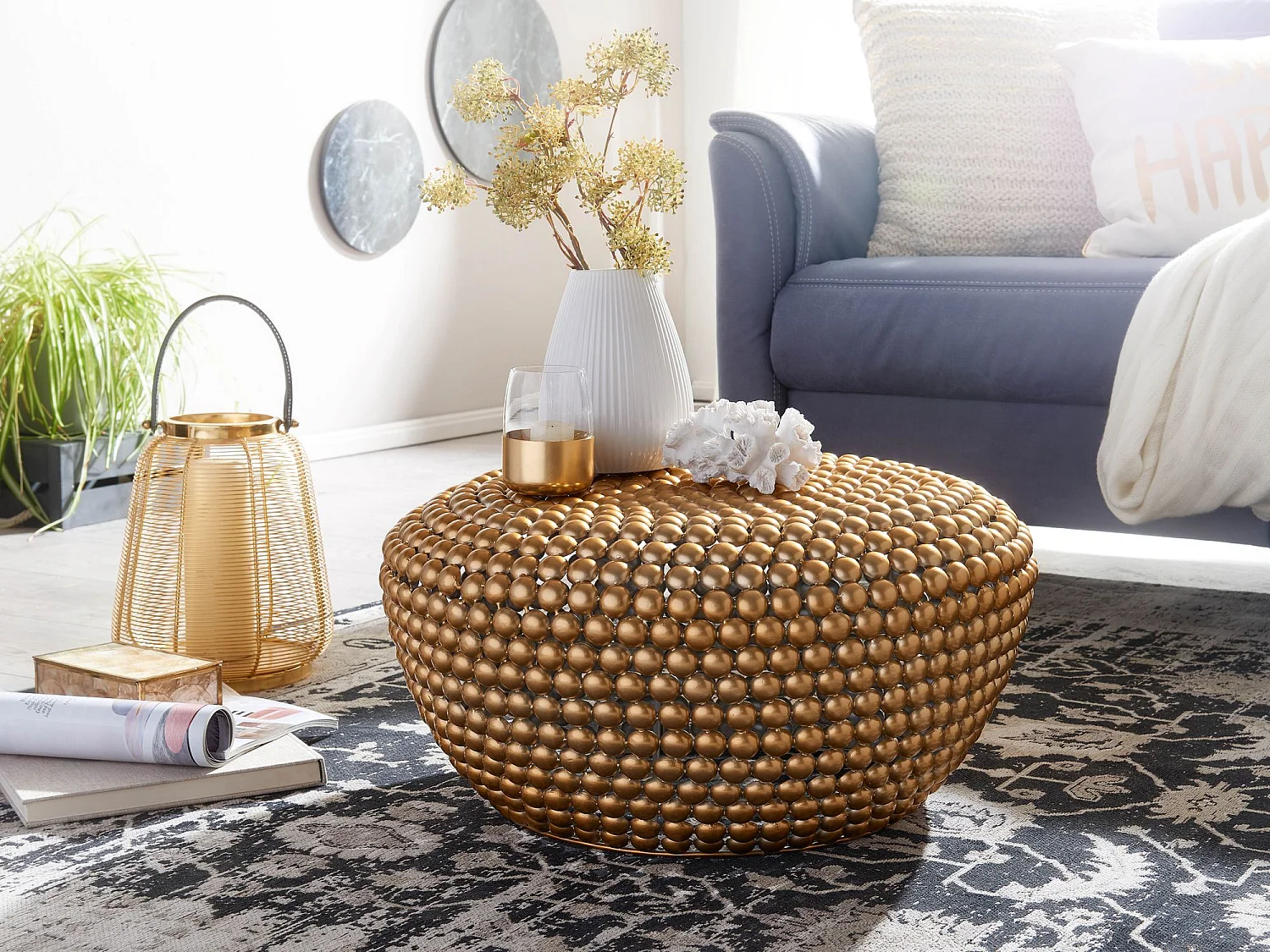 Couchtisch Wohnzimmertisch Metall 60x60x30cm Sofatisch Rund Tisch Klein