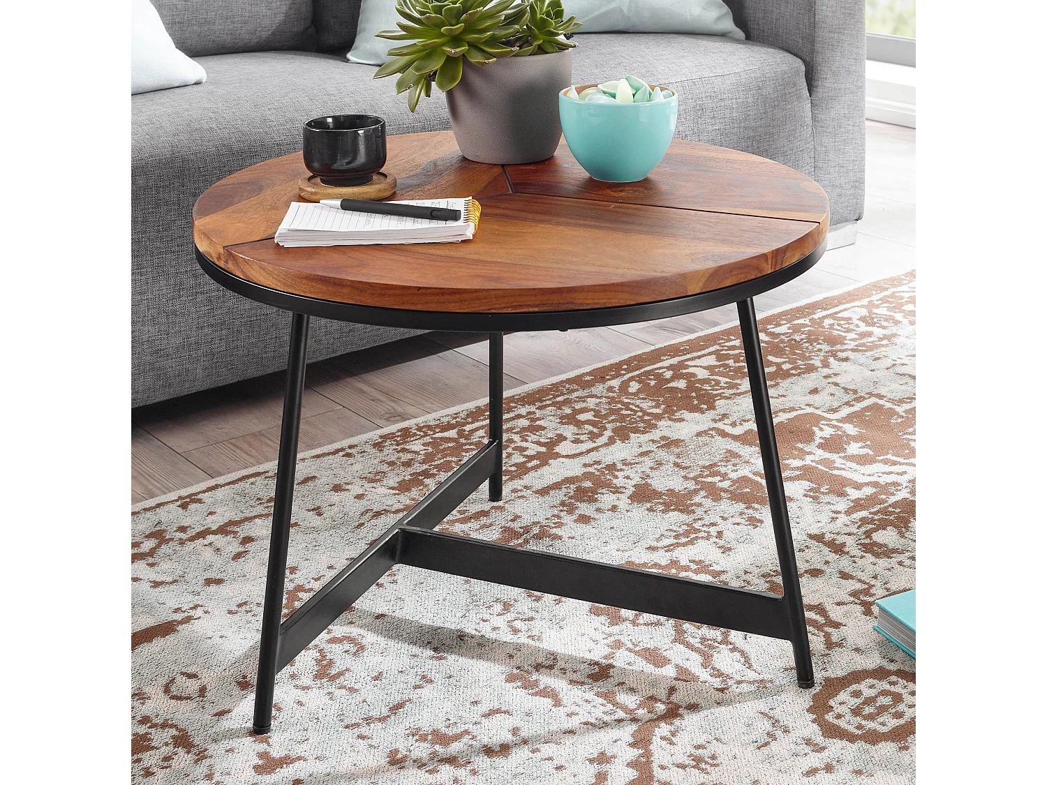 Table Basse Ronde Bois Massif 60x60x45 cm Petite Table de Salon Moderne