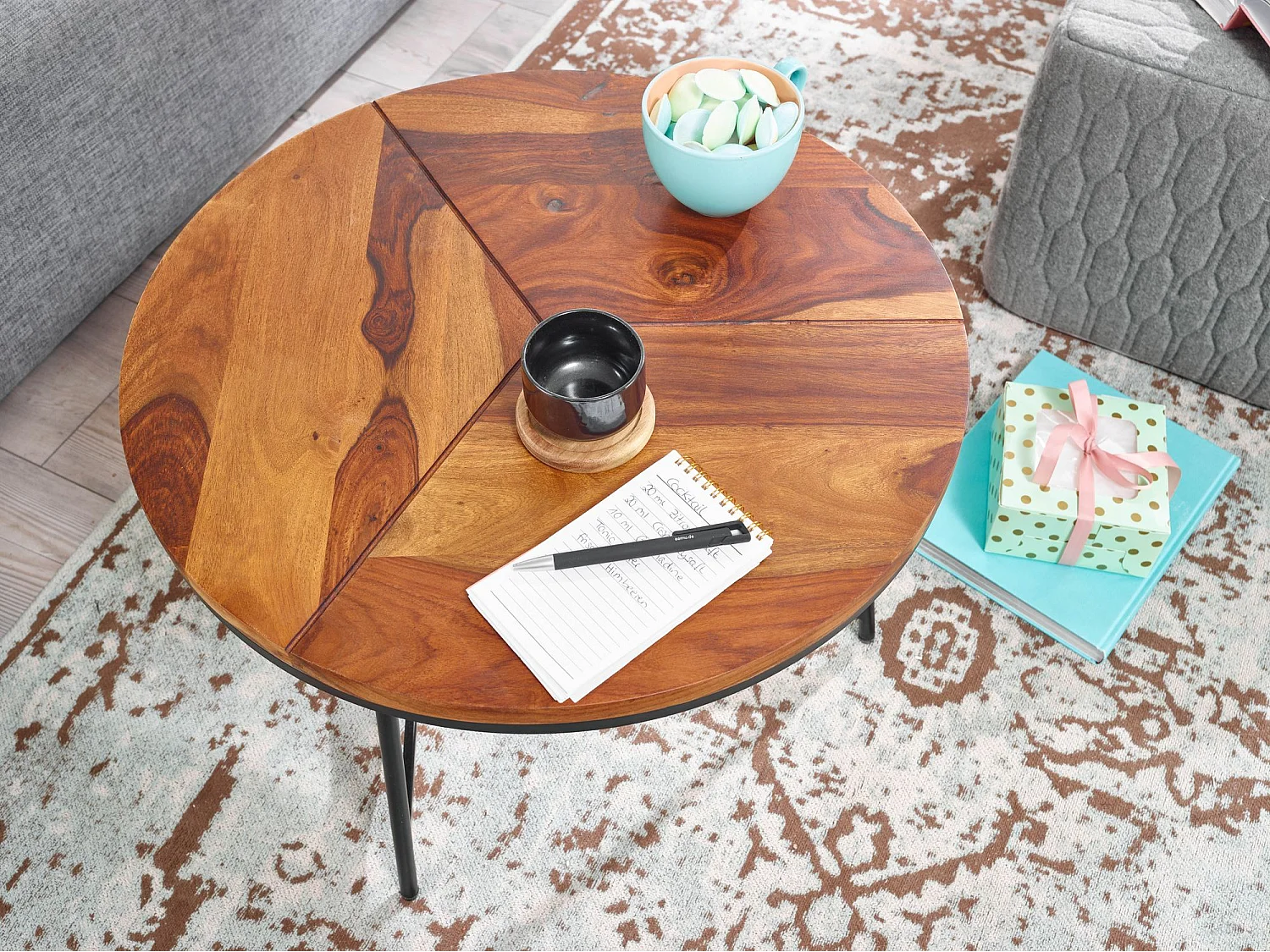 Table Basse Ronde Bois Massif 60x60x45 cm Petite Table de Salon Moderne