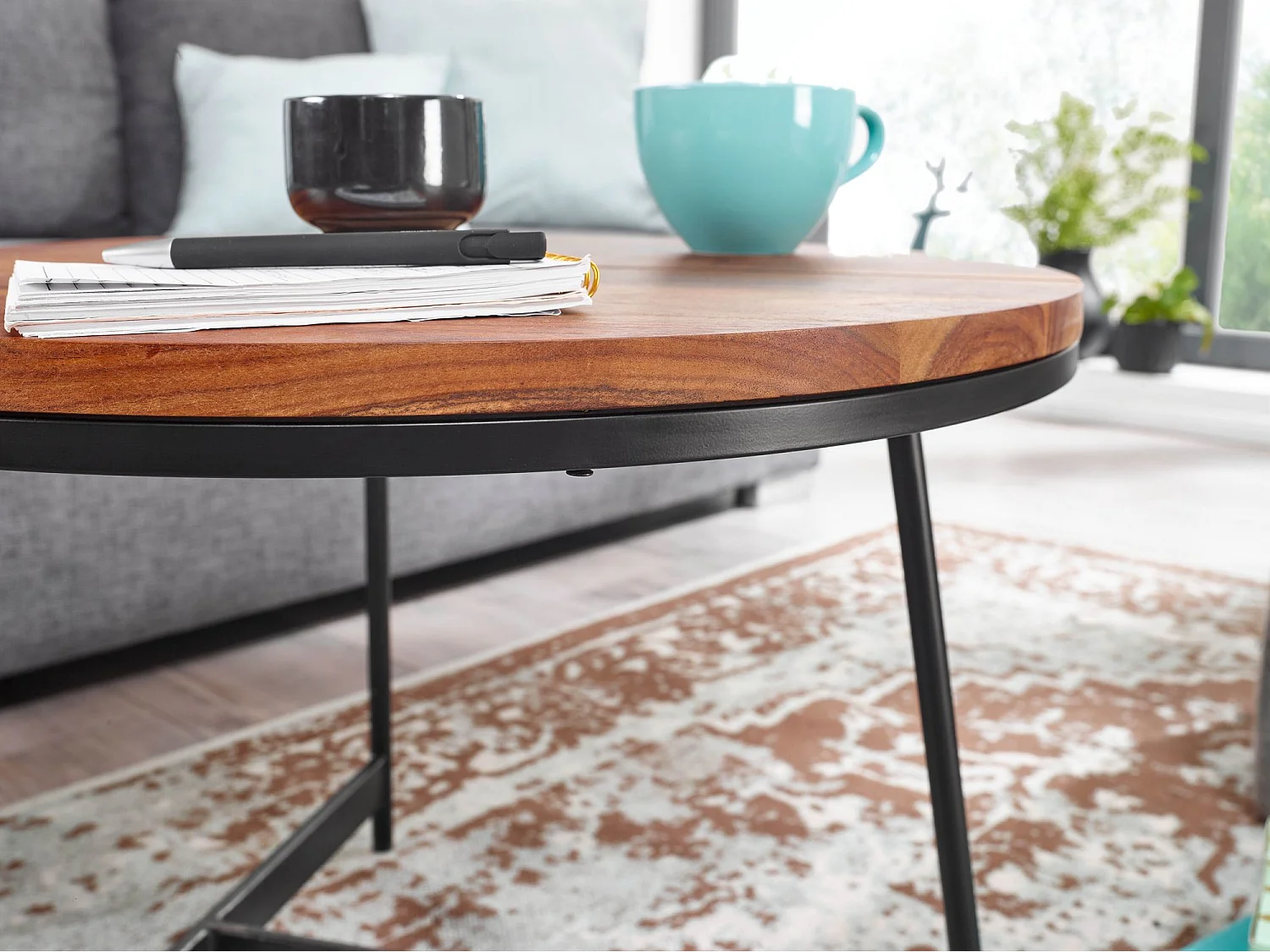 Table Basse Ronde Bois Massif 60x60x45 cm Petite Table de Salon Moderne